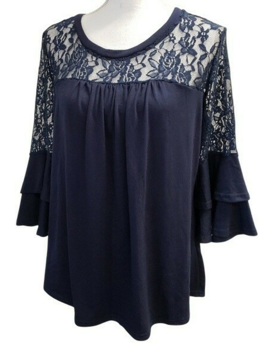 Miselon Womens Bell Sleeves Lace Detail Top Size Medium